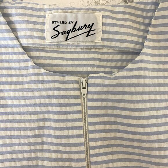 Saybury Vintage 80s Pastel Striped Half Zip Pockets Lounge Comfy Muumuu Dress - Picture 7 of 9